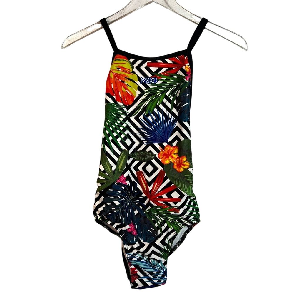 Mako One Piece Tropical Plants Print Swim Suit Size 30 Small